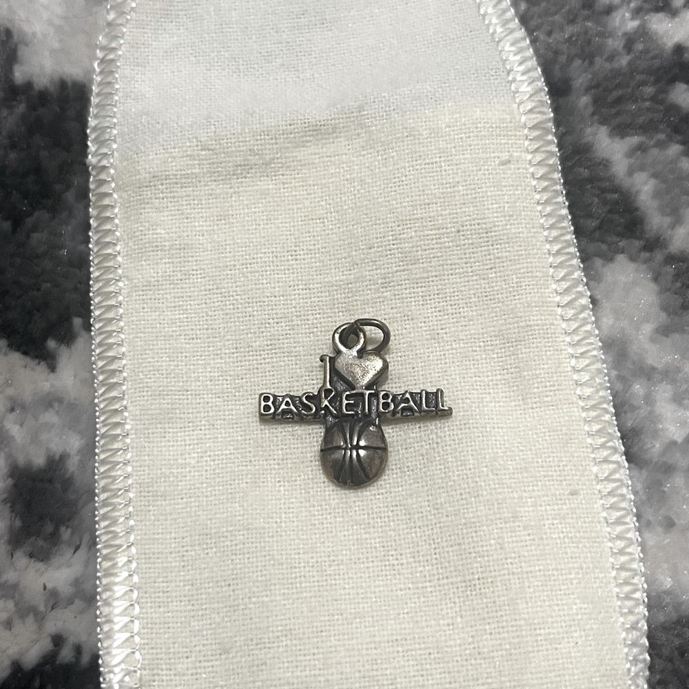 Vintage Sterling Silver SJ "I Love Basketball" Pendant Charm .925